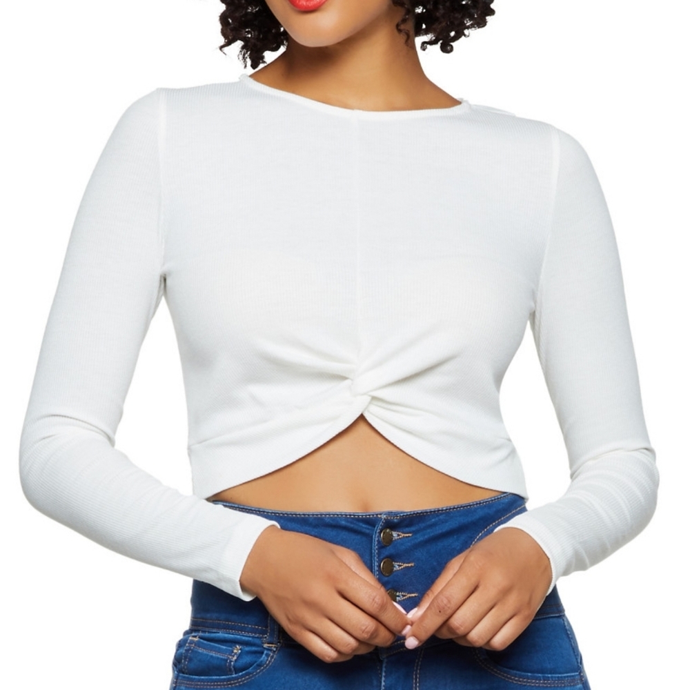 Twist Front Ribbed Knit Top